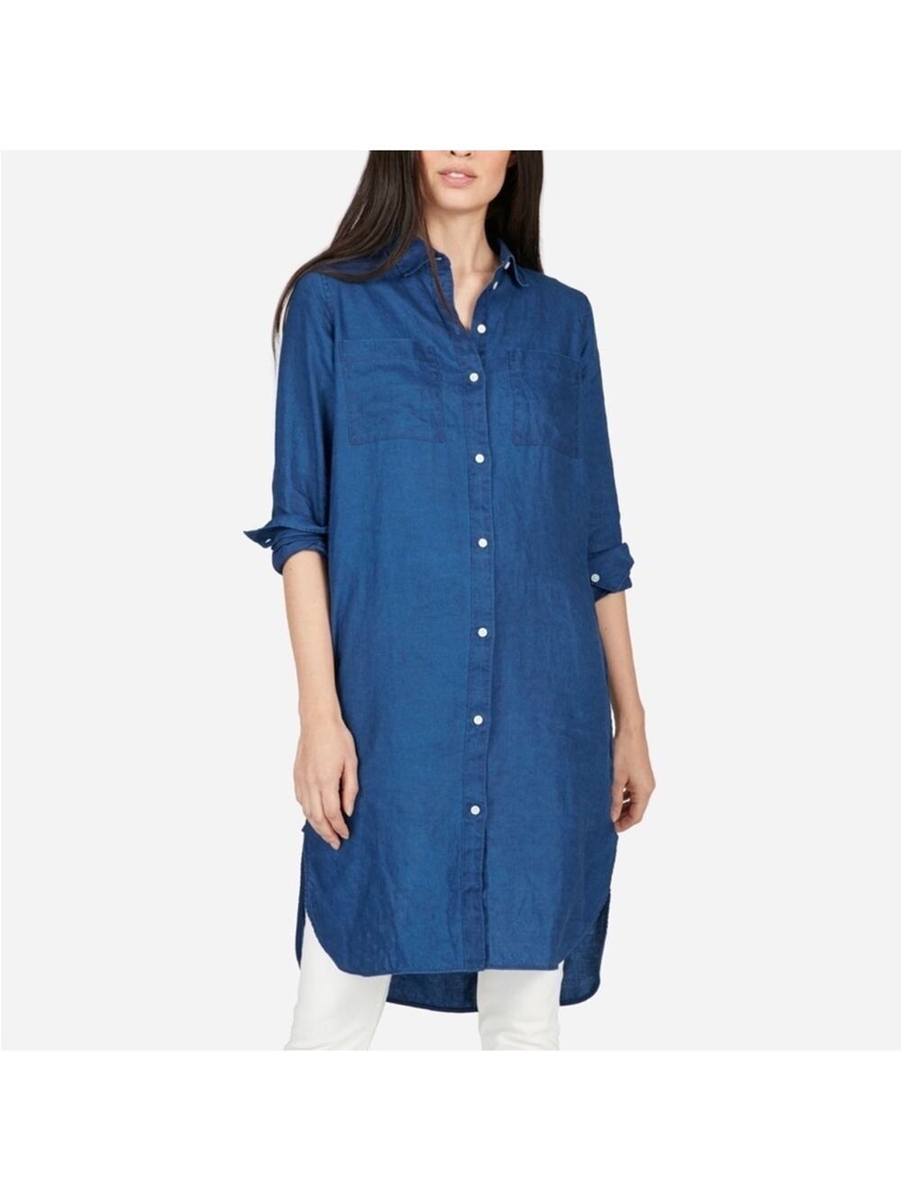 Everlane Dark Wash Linen Shirt Dress